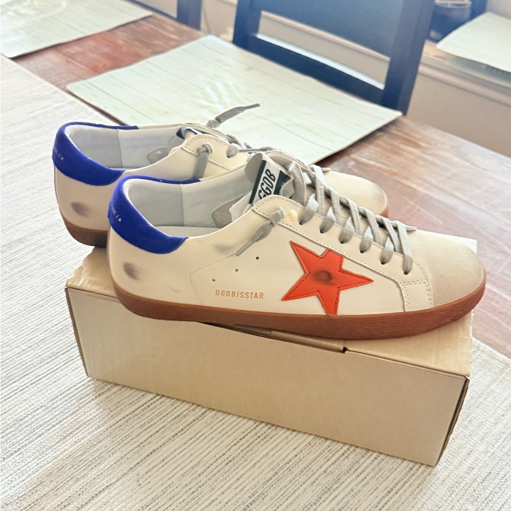 Golden Goose Men's Sneakers with Orange Star and Blue Heel